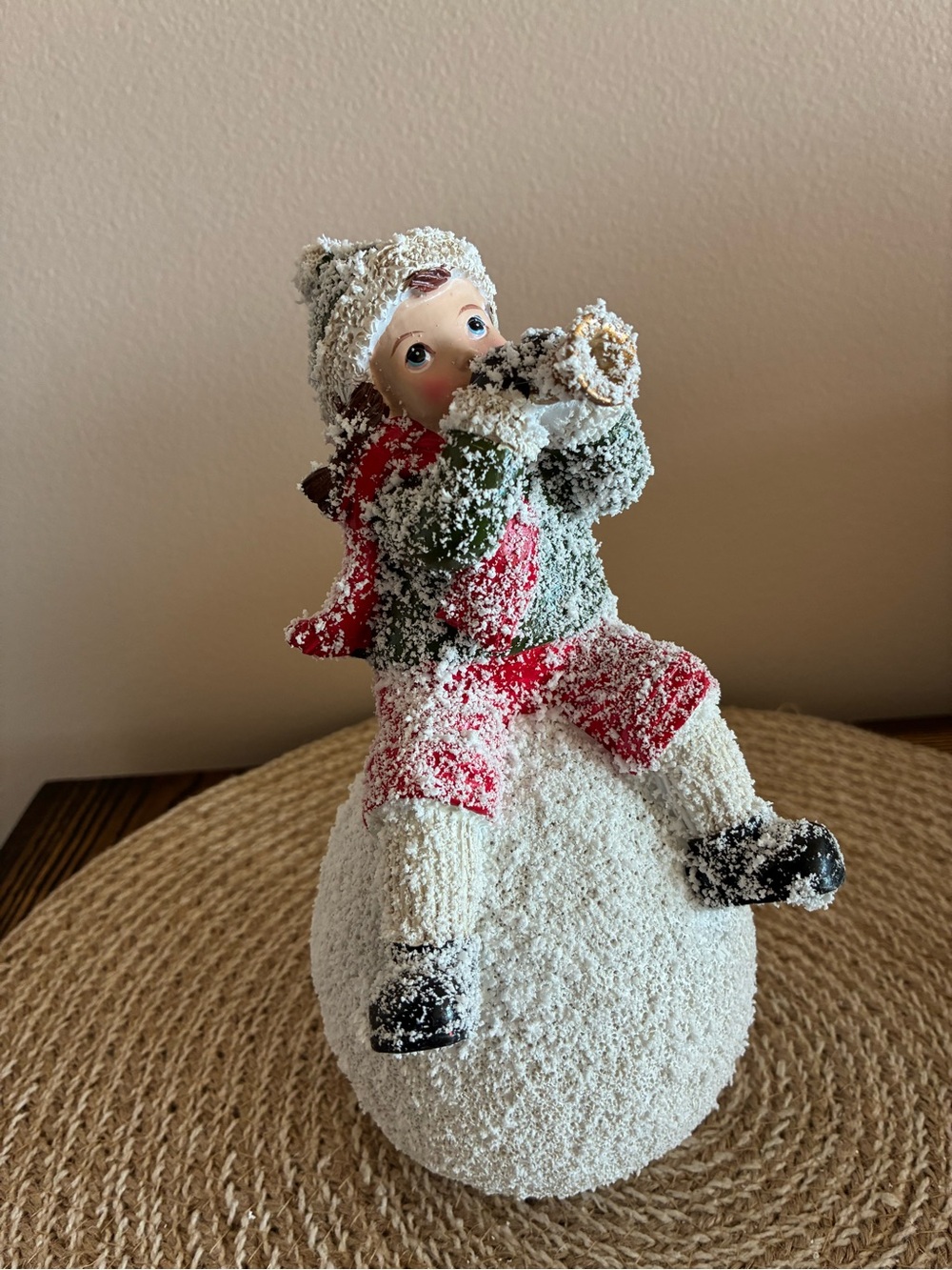 Hobby Lobby Snowy Child on Snowball Figurine in White, Red, Green